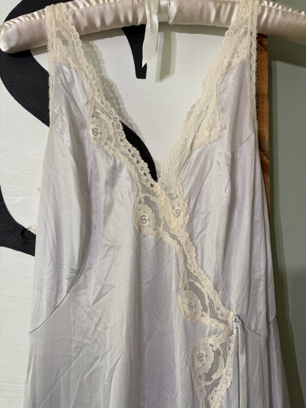 Miss Elaine Light Blue Slip with Cream Lace Trim - Picture 7 of 10